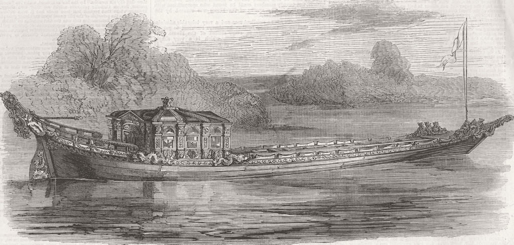 SURREY. Royal state barge, Virginia water 1863 old antique print picture